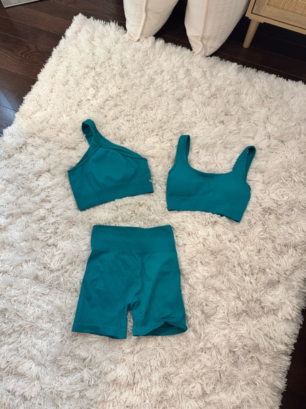 Teal Activewear Set - 2 Sports Bras + High-Waist Shorts
